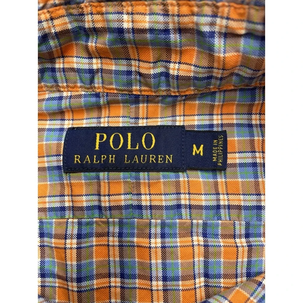 Polo Ralph Lauren Men's Shirt Medium Orange & Blue Long‎ Sleeve Preppy